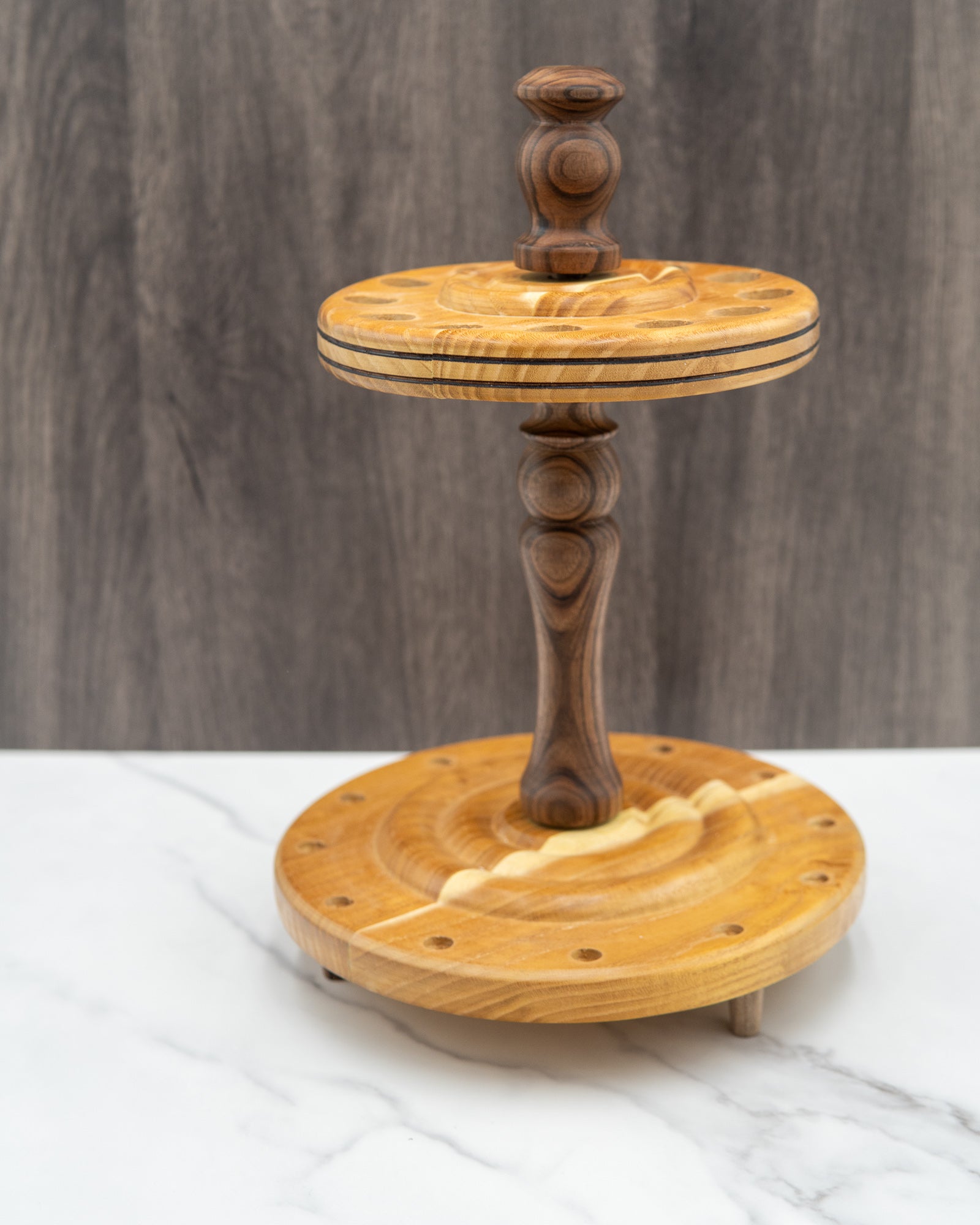 Spindle stand for 12 spindles - Mixed woods in walnut and pear