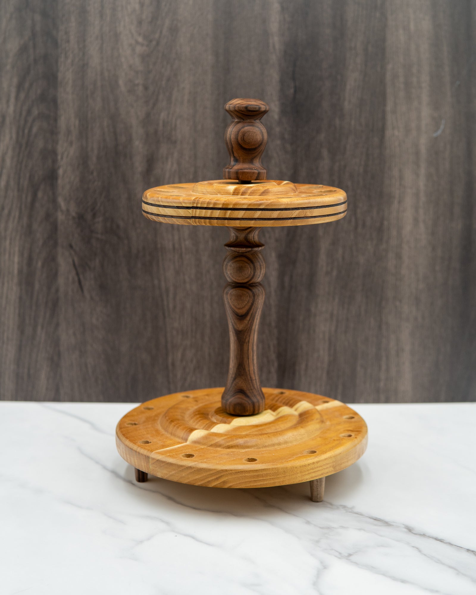 Spindle stand for 12 spindles - Mixed woods in walnut and pear