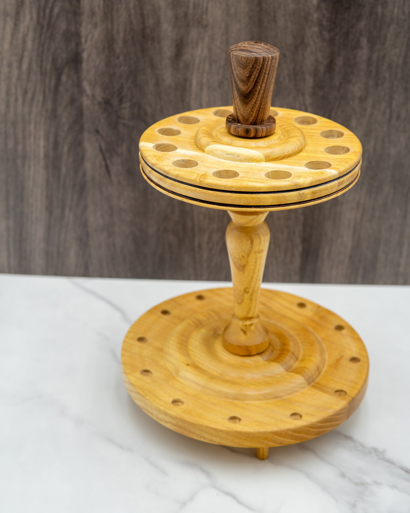 Spindle stand for 12 spindles - Mixed woods in mulberry and walnut