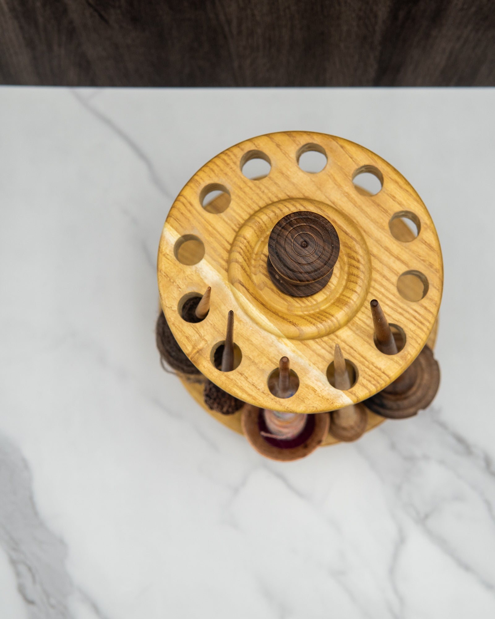 Spindle stand for 12 spindles - Mixed woods in mulberry and walnut