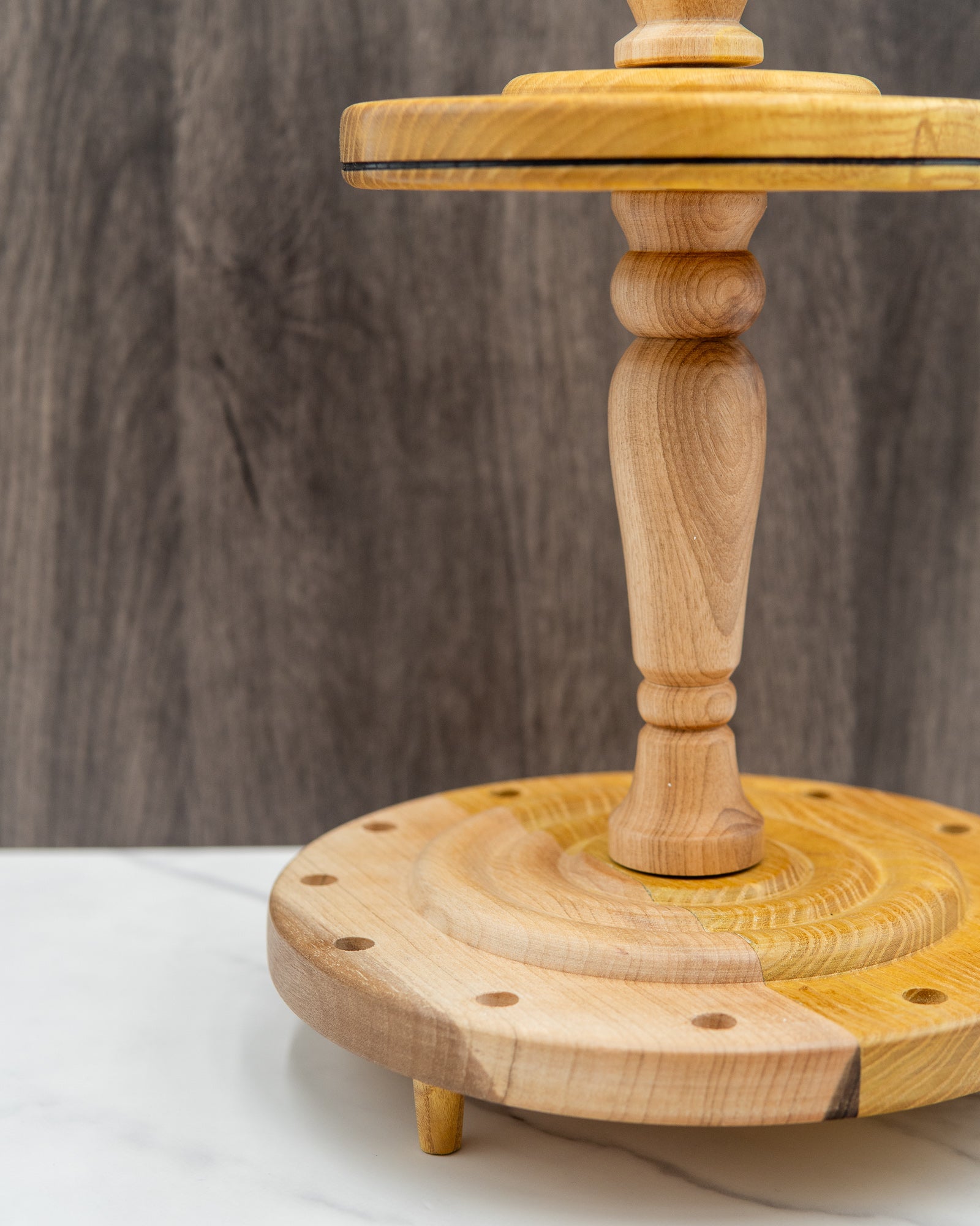 Spindle stand for 12 spindles - Mixed woods in mulberry and gray walnut