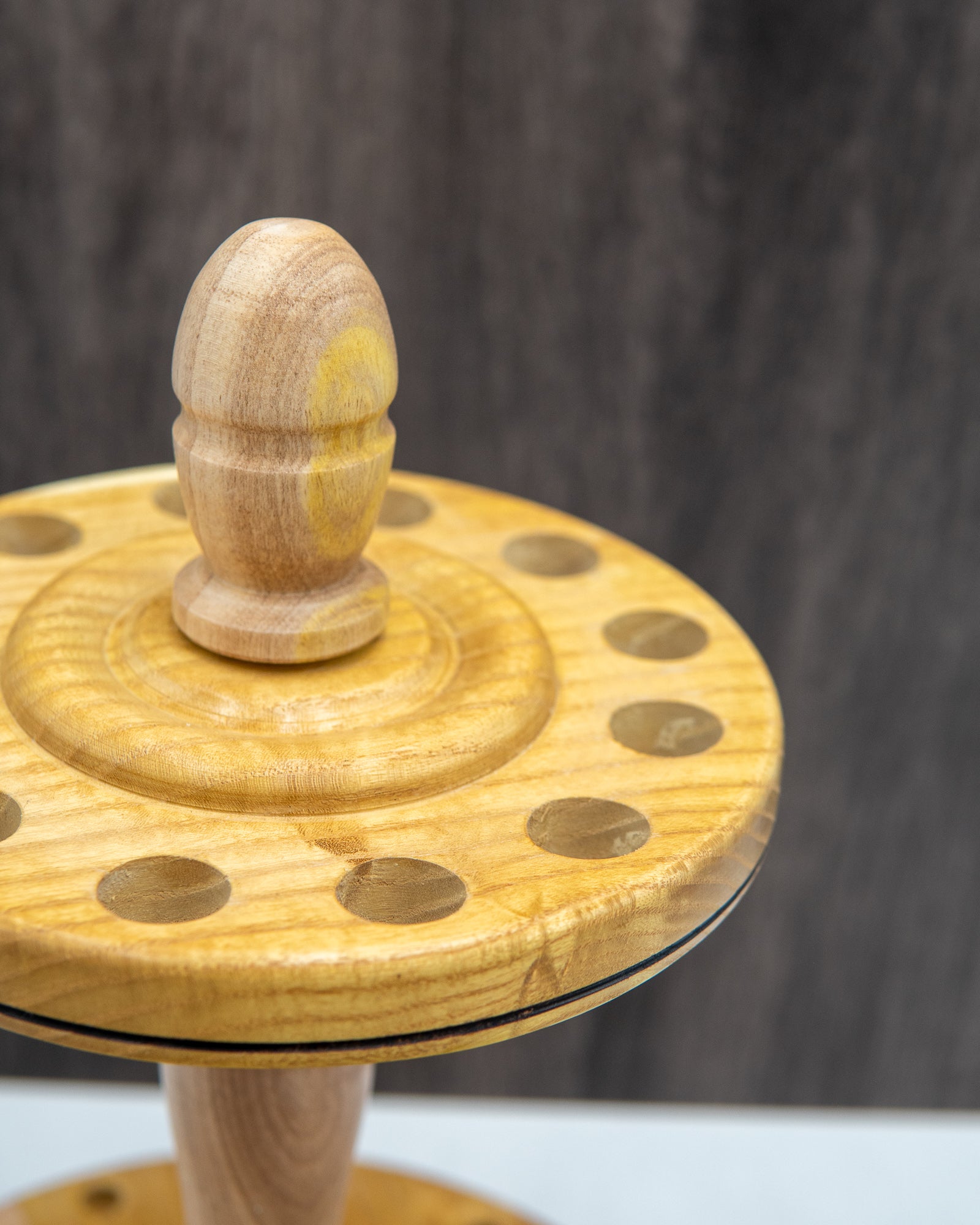 Spindle stand for 12 spindles - Mixed woods in mulberry and gray walnut