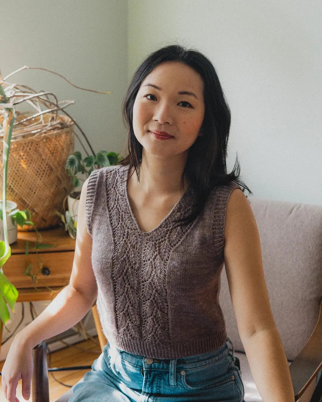Oolong Tank - Summer knitting pattern shown in purple - Aimee Sher Makes