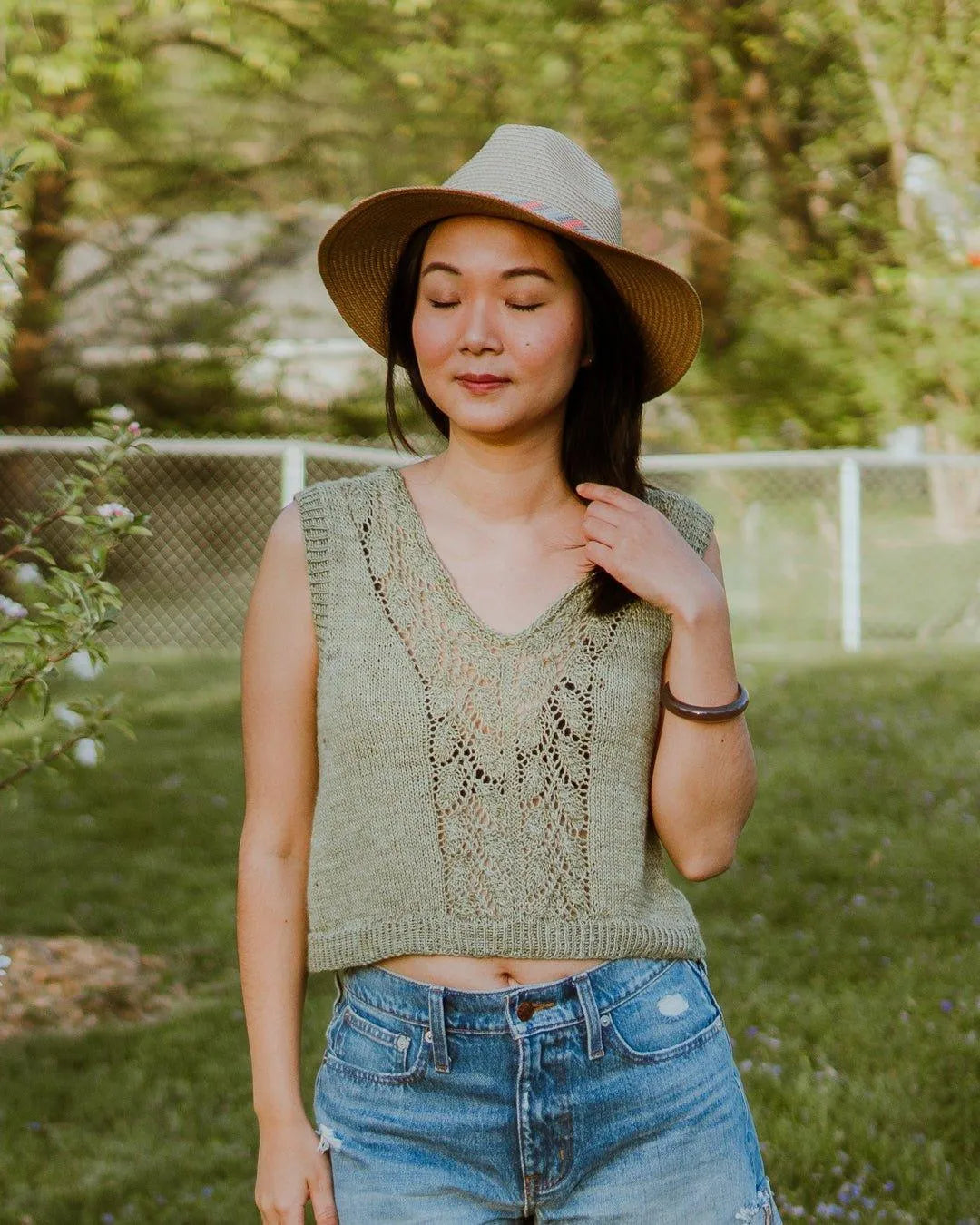 Oolong Tank - Lace Knitting pattern in GreenAimee Sher Makes