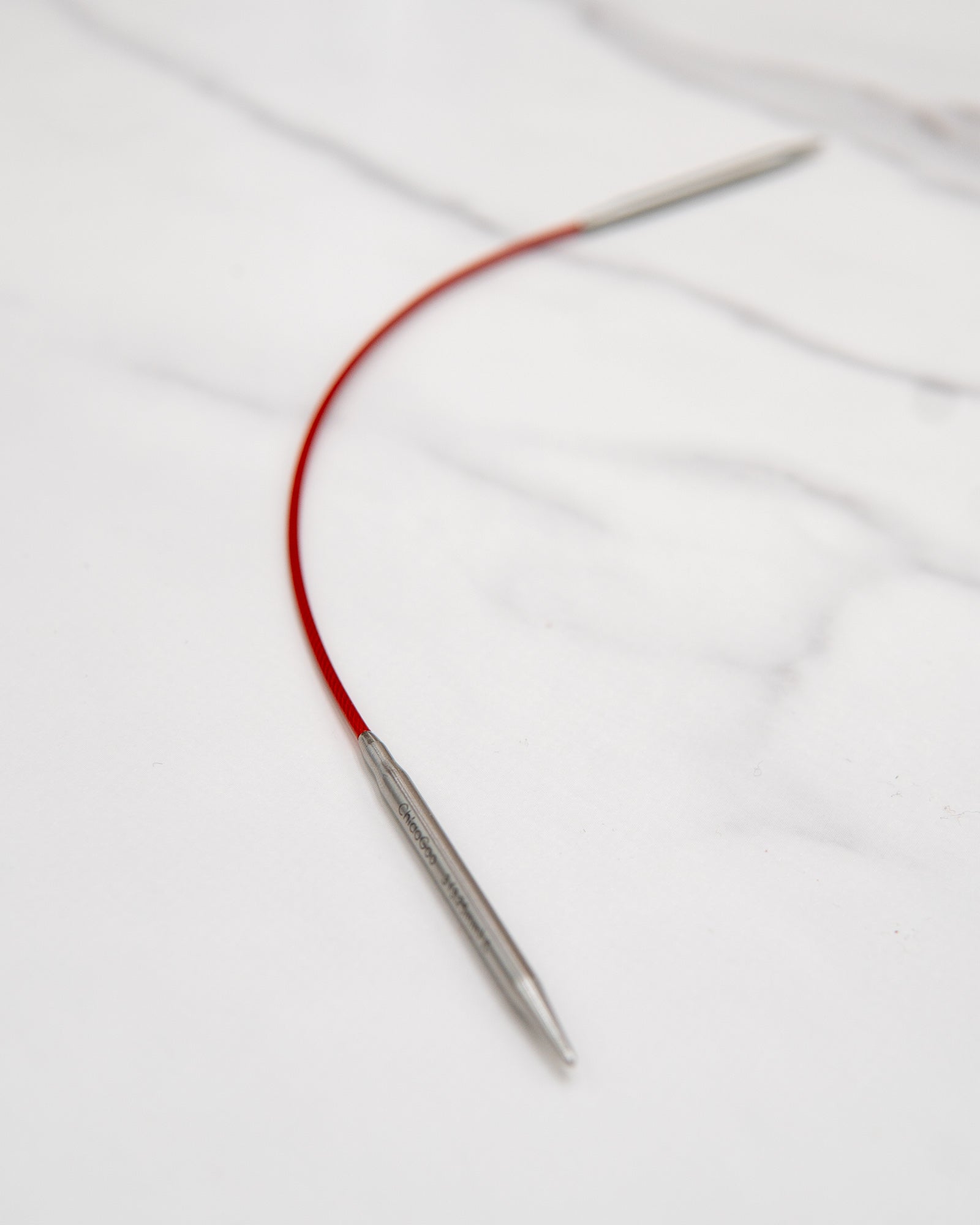 Small Circumference Circular Knitting Needles - Stainless steel with red cables (9" / 23 cm)