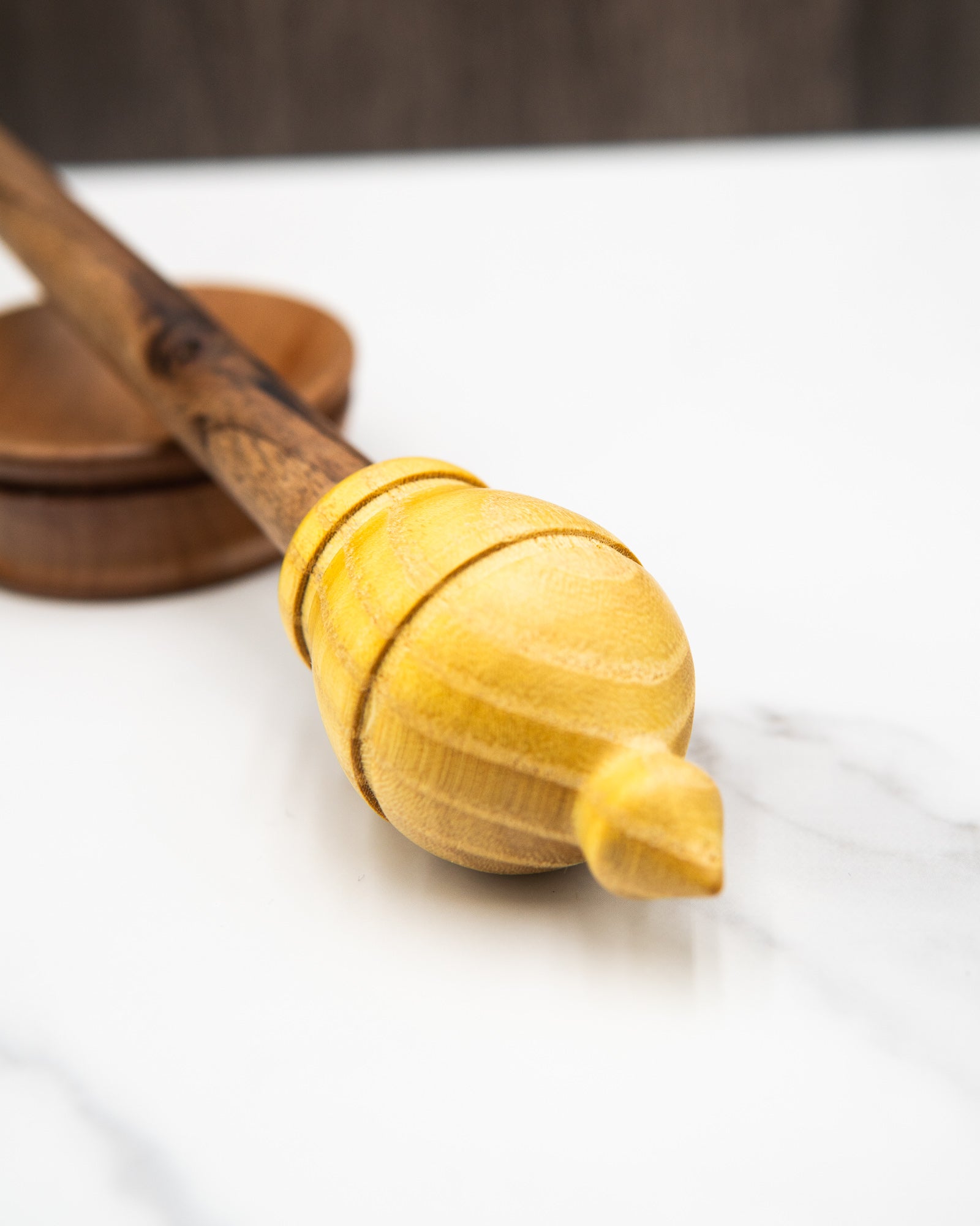 Mulberry and walnut support spindle, with pear bowl set