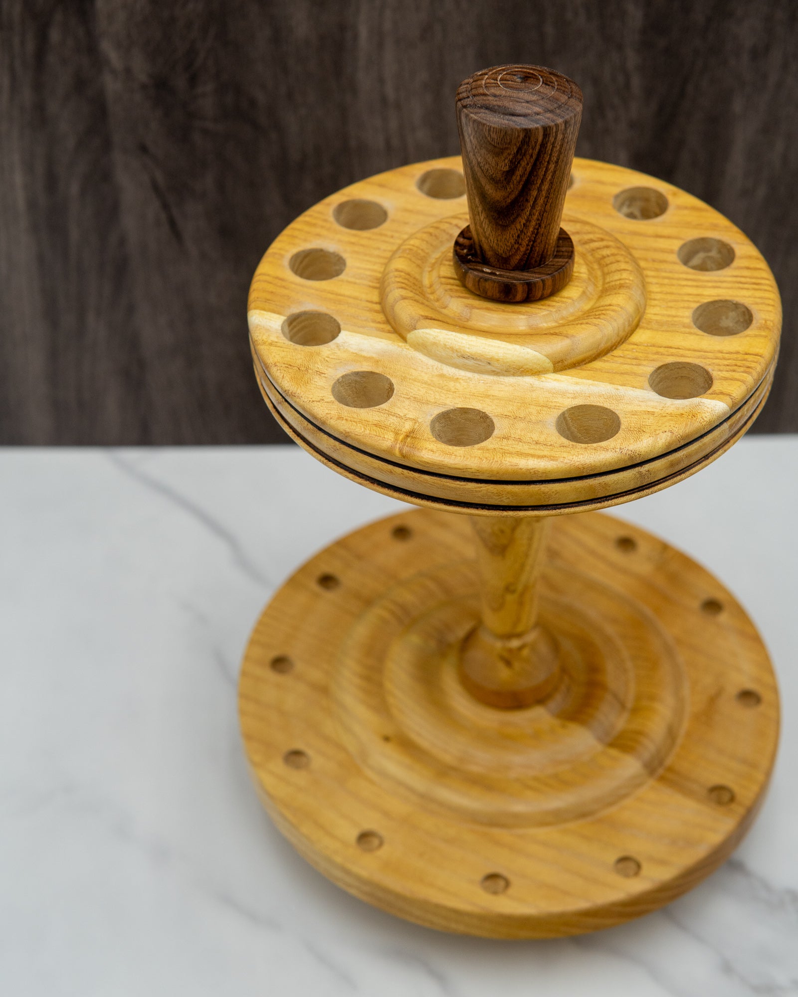 Spindle stand for 12 spindles - Mixed woods in mulberry and walnut