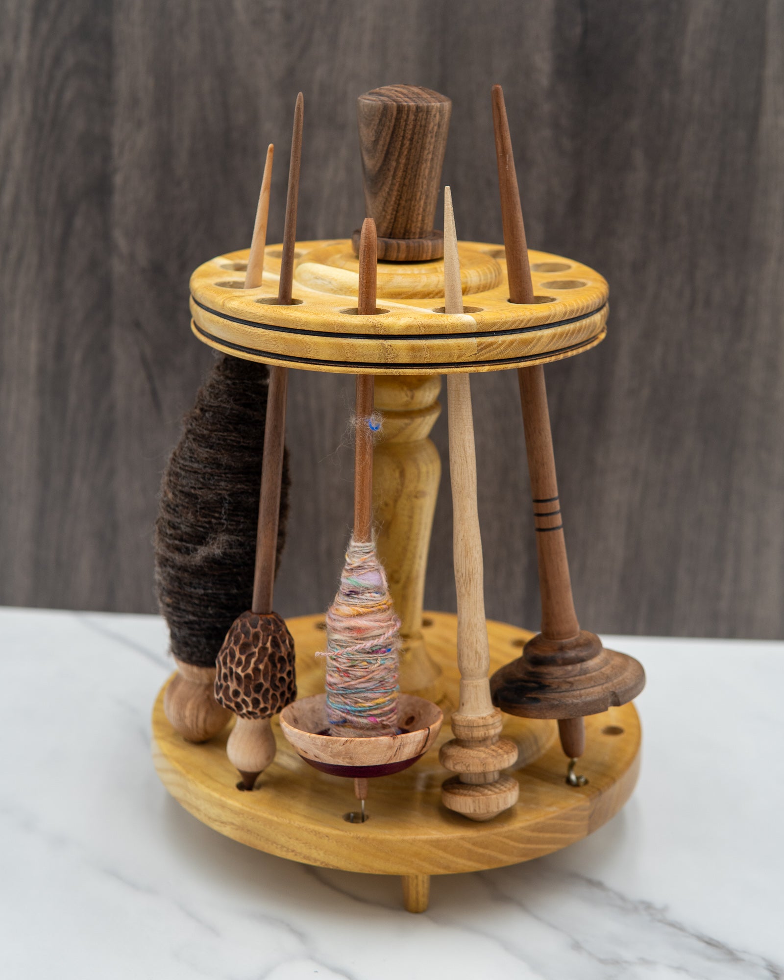 Spindle stand for 12 spindles - Mixed woods in mulberry and walnut