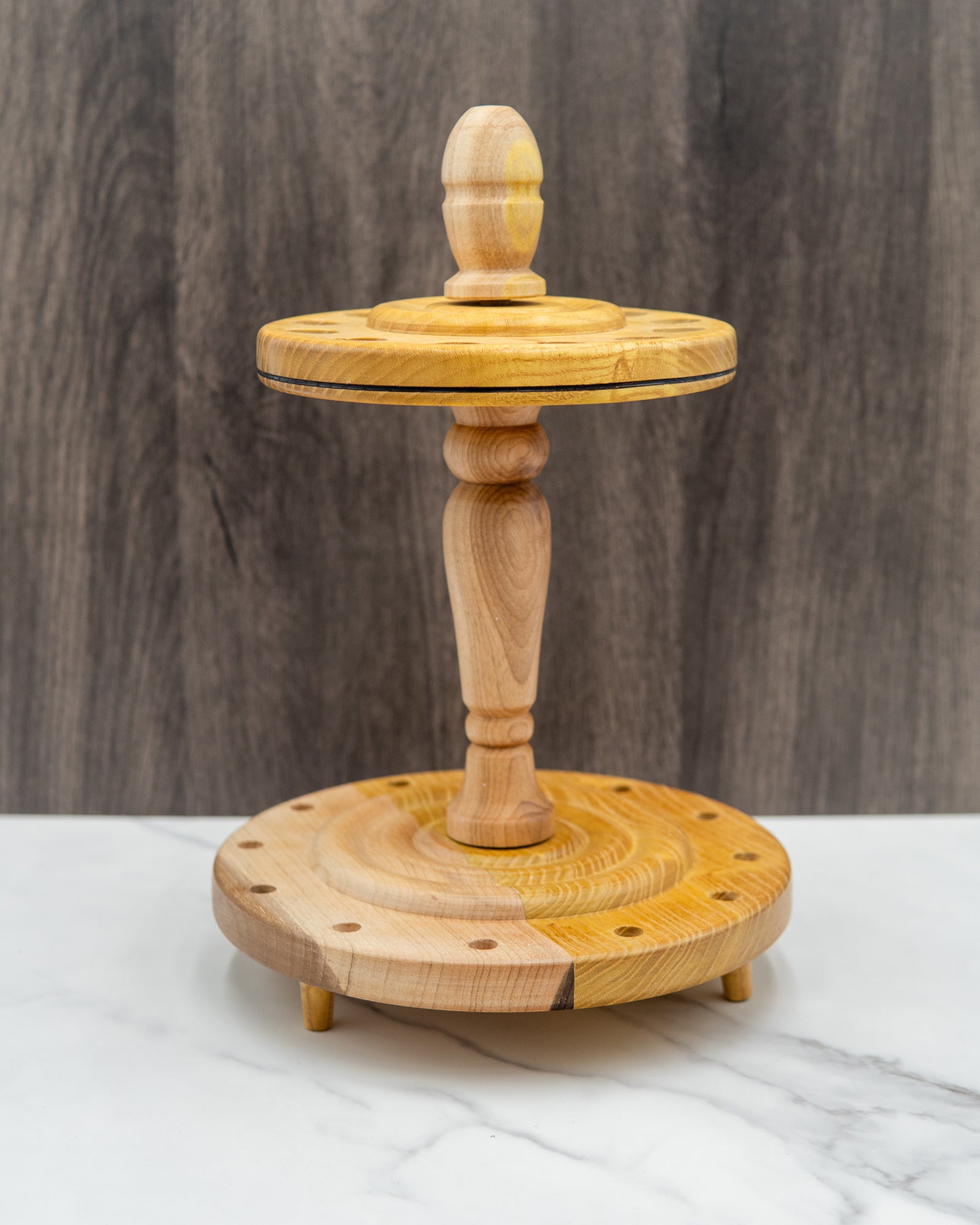 Spindle stand for 12 spindles - Mixed woods in mulberry and gray walnut